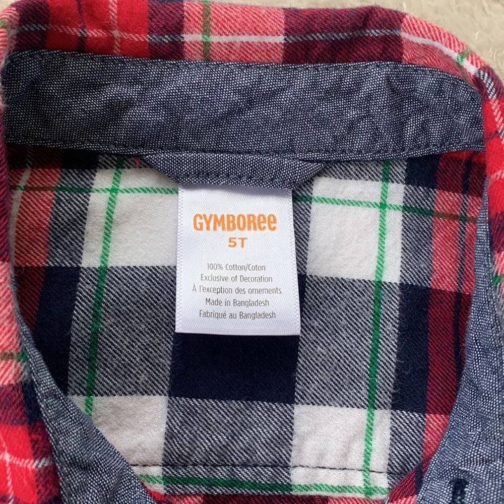 Gymboree Head of the Class Flannel Shirt Boys 5T Red Blue White EUC